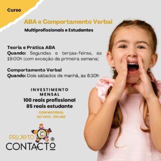 Multiprofissionais e Estudantes,

Venham aprender Análise do Comportamento Aplicada-ABA e Comportamento Verbal!

Há 5 anos online, com profissionais e estudantes em todas as regiões do Brasil.

Venha para um aprendizado colaborativo e de  aprimoramento constante!

Transforme sua prática em ABA!